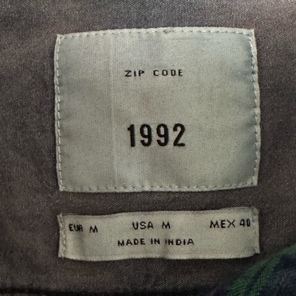 Zip Code 1992 Zara Men’s Blue Green Plaid Distressed Button Down Shirt Medium - Picture 5 of 6